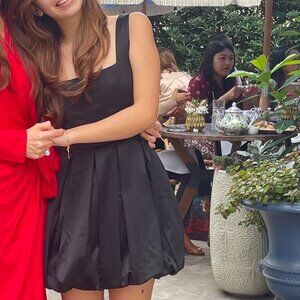 Black Bubble-Hem Dress Satin